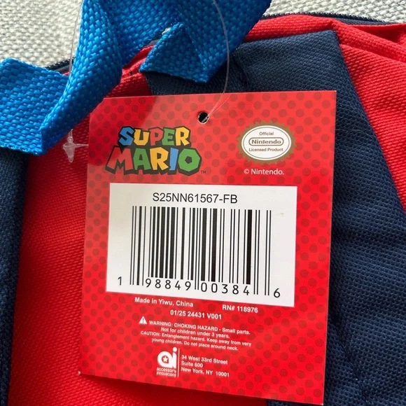 Nintendo Super Mario Kids Backpack - Red, Blue, Green NWT - Picture 4 of 4